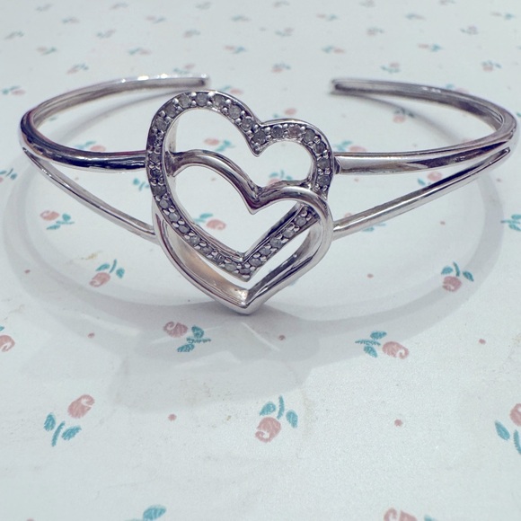 Sterling Diamond Heart Cuff